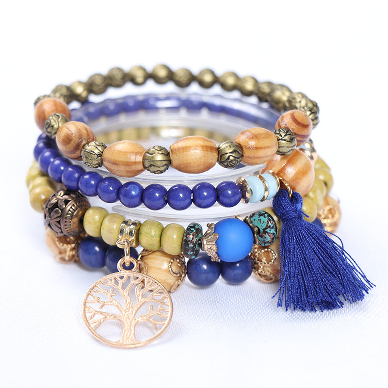 Wholesale Bohemian Tassel Multilayer Wooden Beads Bracelet